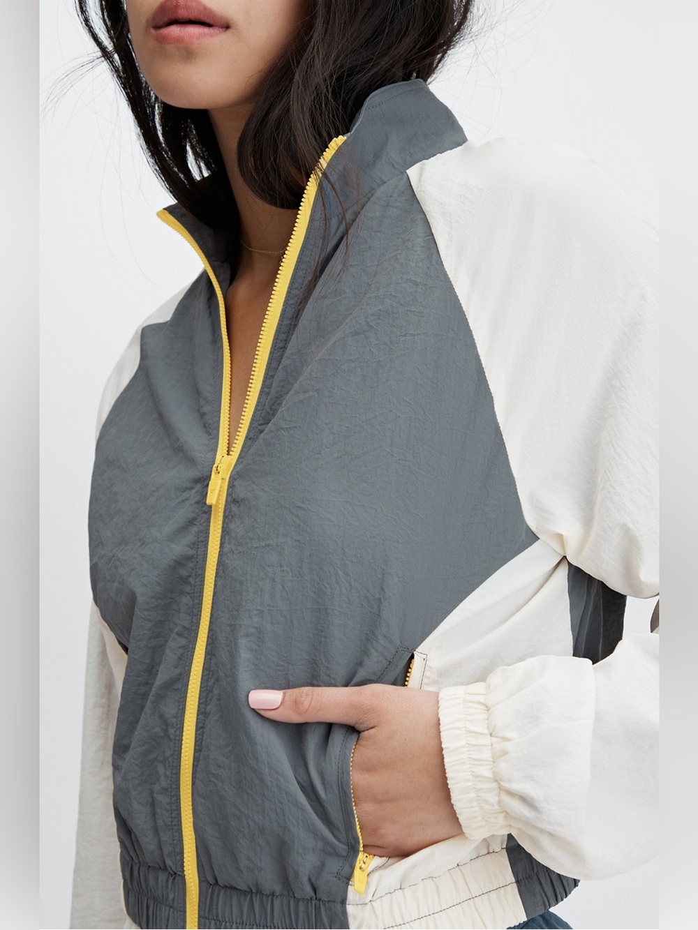 Fabletics Alayia Color Block Track Jacket Women Gray Cream Yellow XS